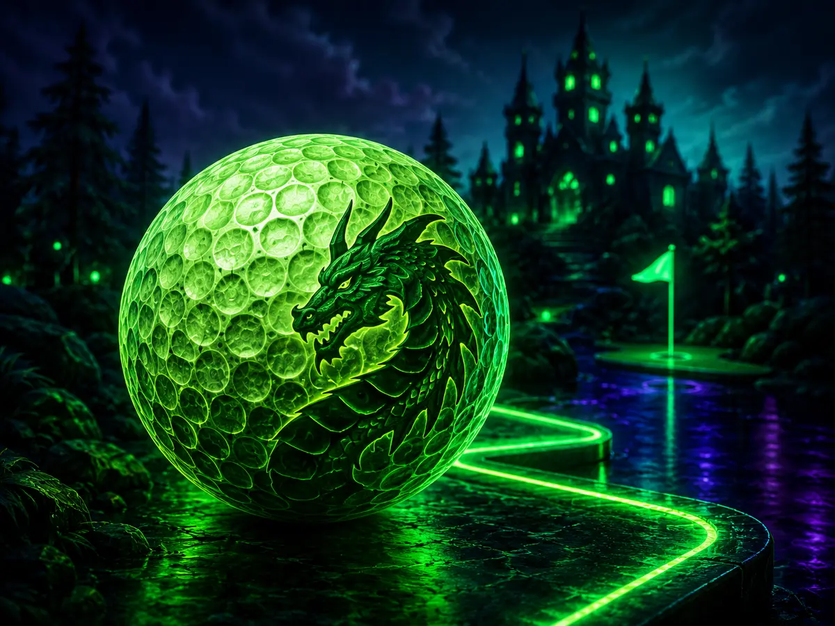 Glowing green dragon and castle world representing the Gilbert location